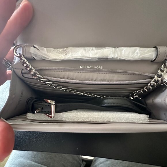 NWT - MICHAEL KORS Sloan Black/Gray Leather Envelope Crossbody Bag - Picture 6 of 6